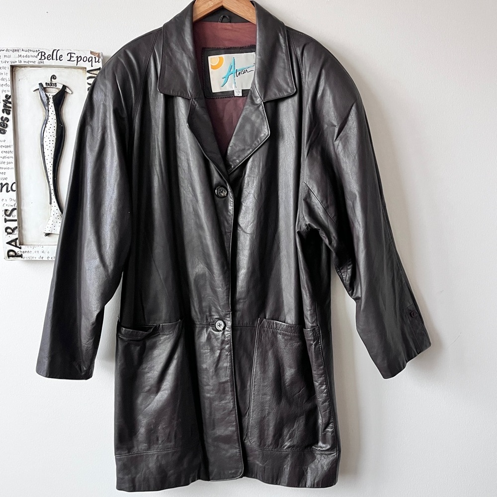 Vintage Atwear 80s Brown Genuine Leather Minimalist Jacket Mid Length Size M